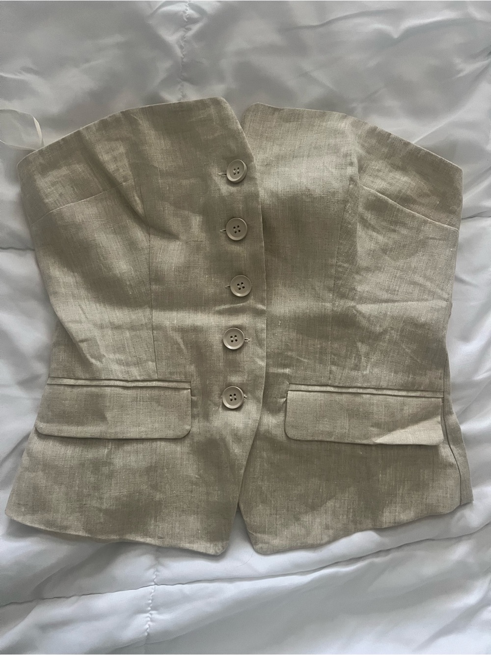 emory park Beige Strapless Button-Front Linen-Blend Vest